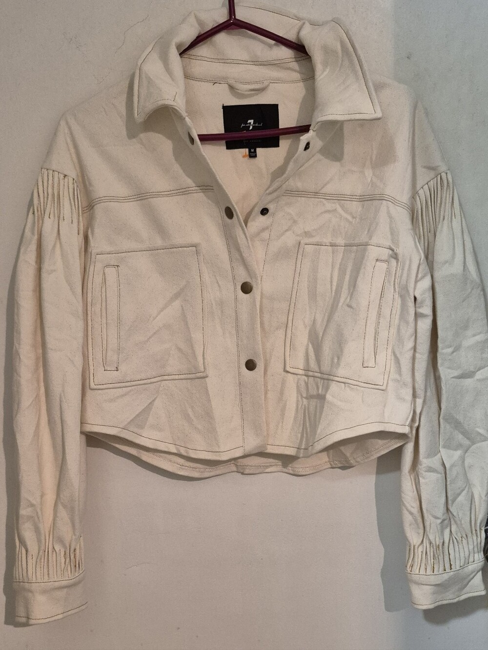 7 For All Mankind Cream Cropped Jean Jacket with Box Pockets Sz.M